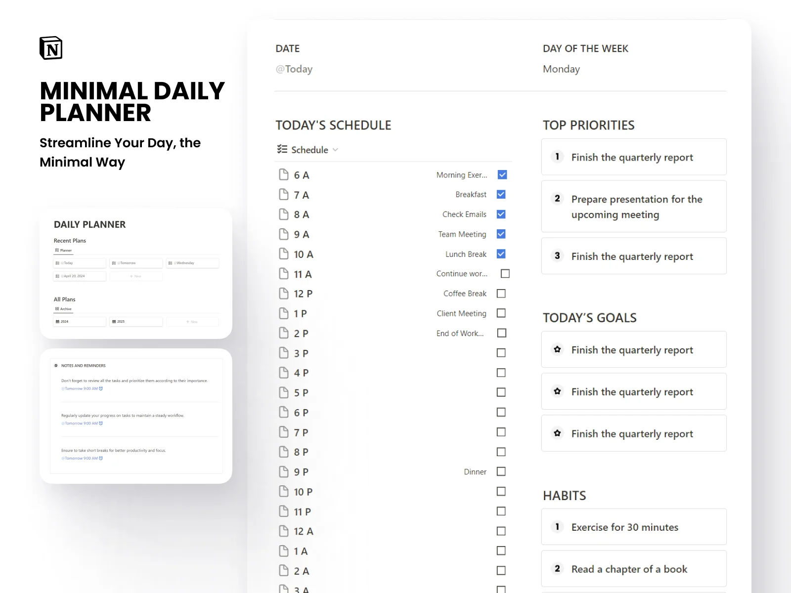 Free Notion Minimal Daily Planner