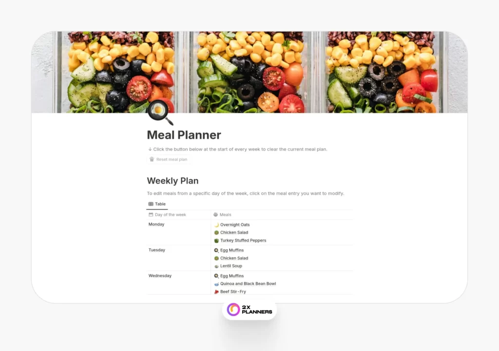 Free Notion Meal Planner