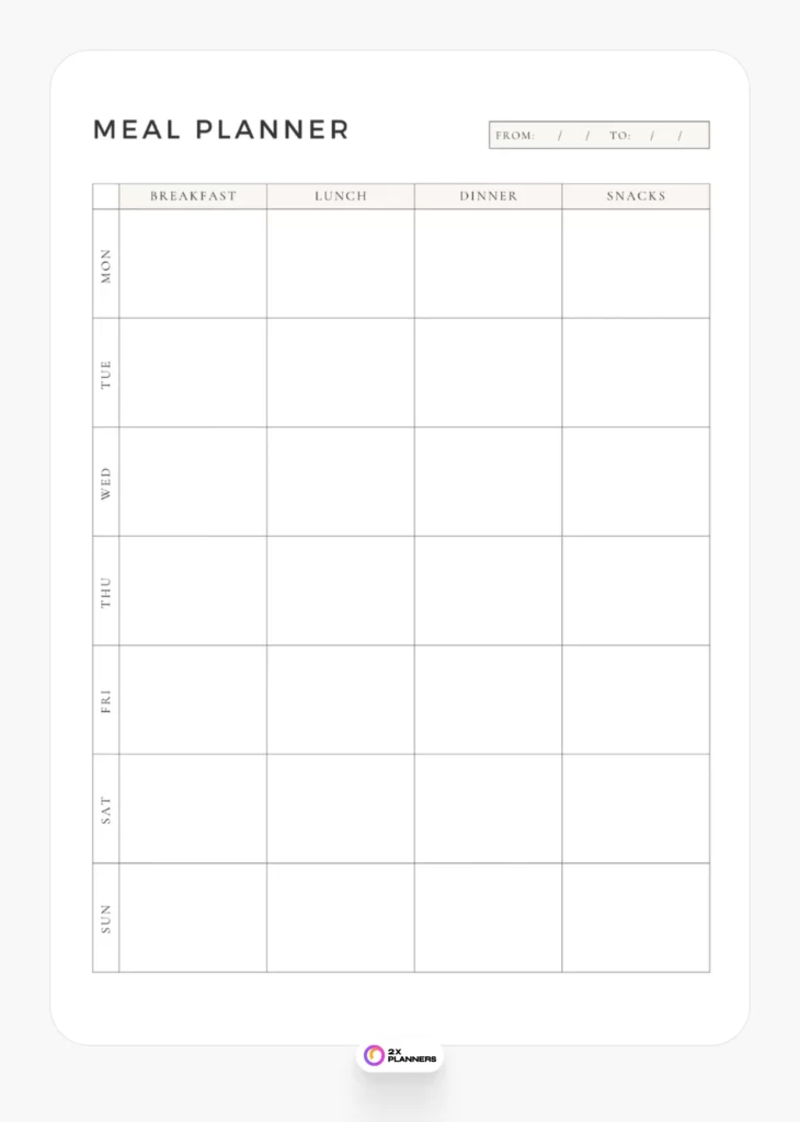 Simple Weekly Meal Planner for Canva