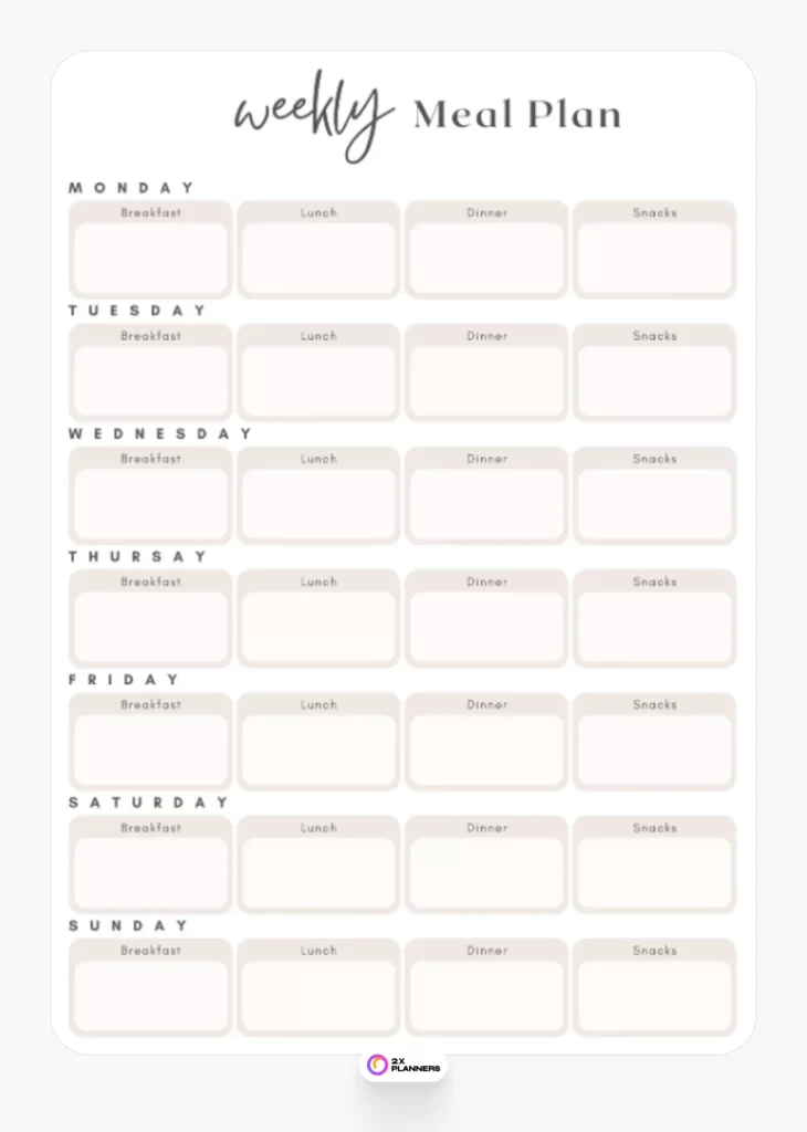 Brown White Weekly Meal Planner