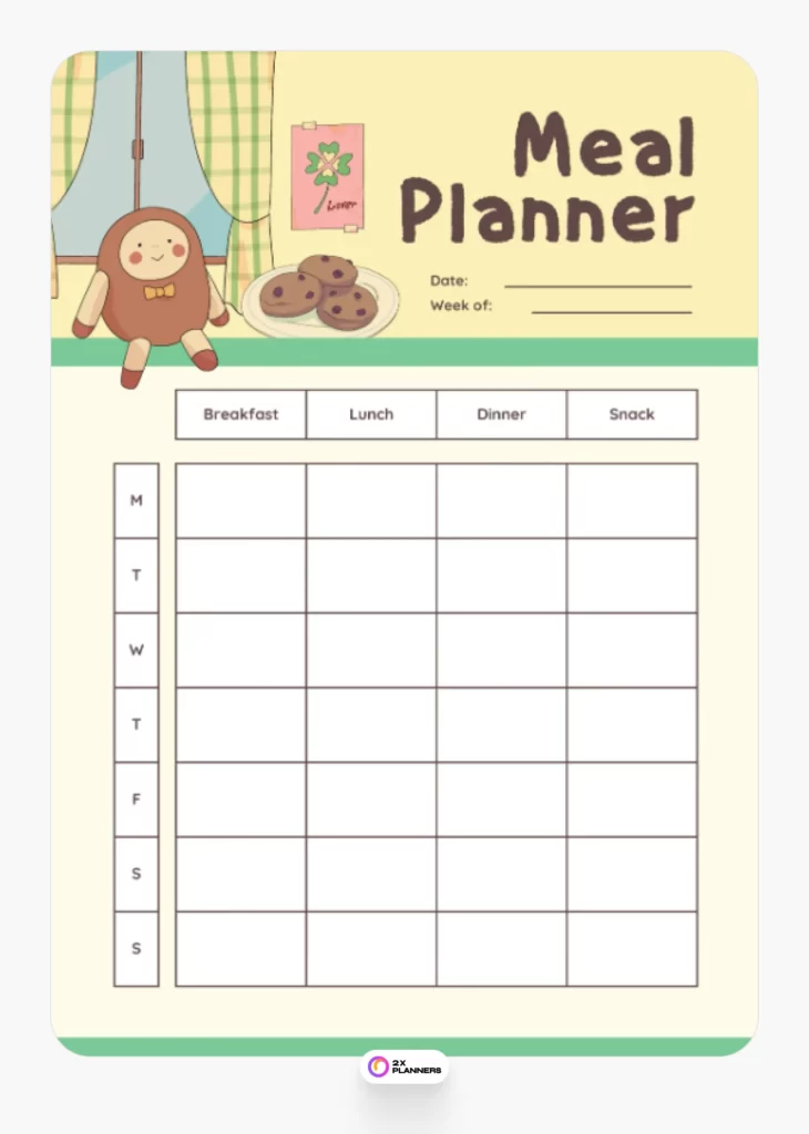 Cream Yellow Organic Illustrative Meal Planner