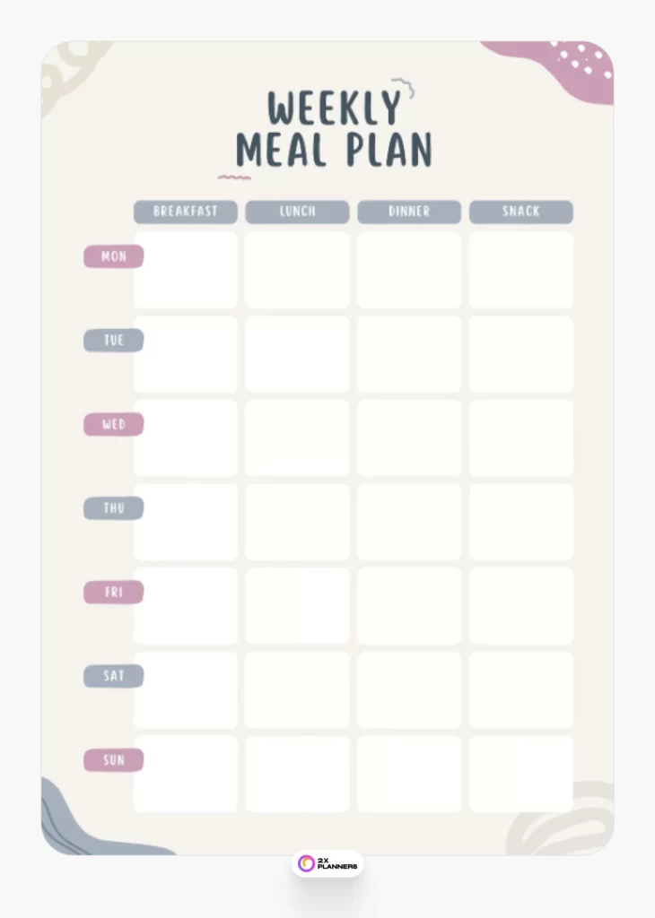 Cream Abstract Weekly Meal Plan