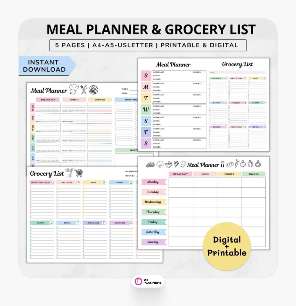 Weekly Meal Planner and Shopping List Printable