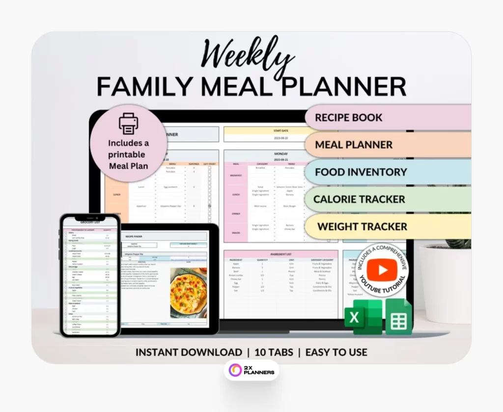 Weekly Family Meal Planner Spreadsheet