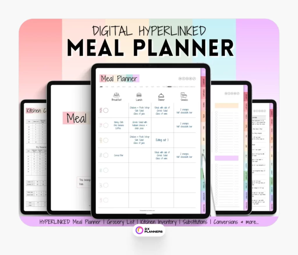 Printable and GoodNotes Colorful Weekly Meal Planner