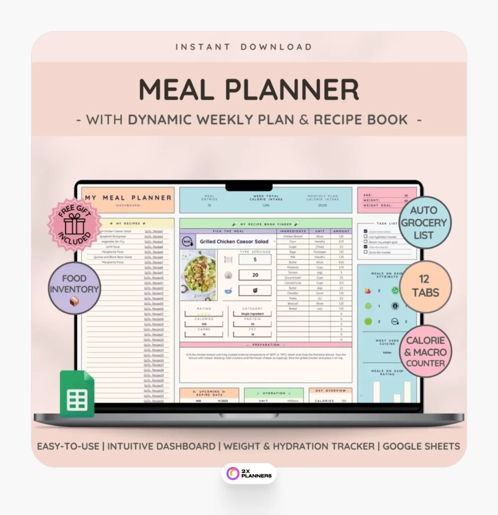 Weekly Meal Planner Excel and Google Sheets