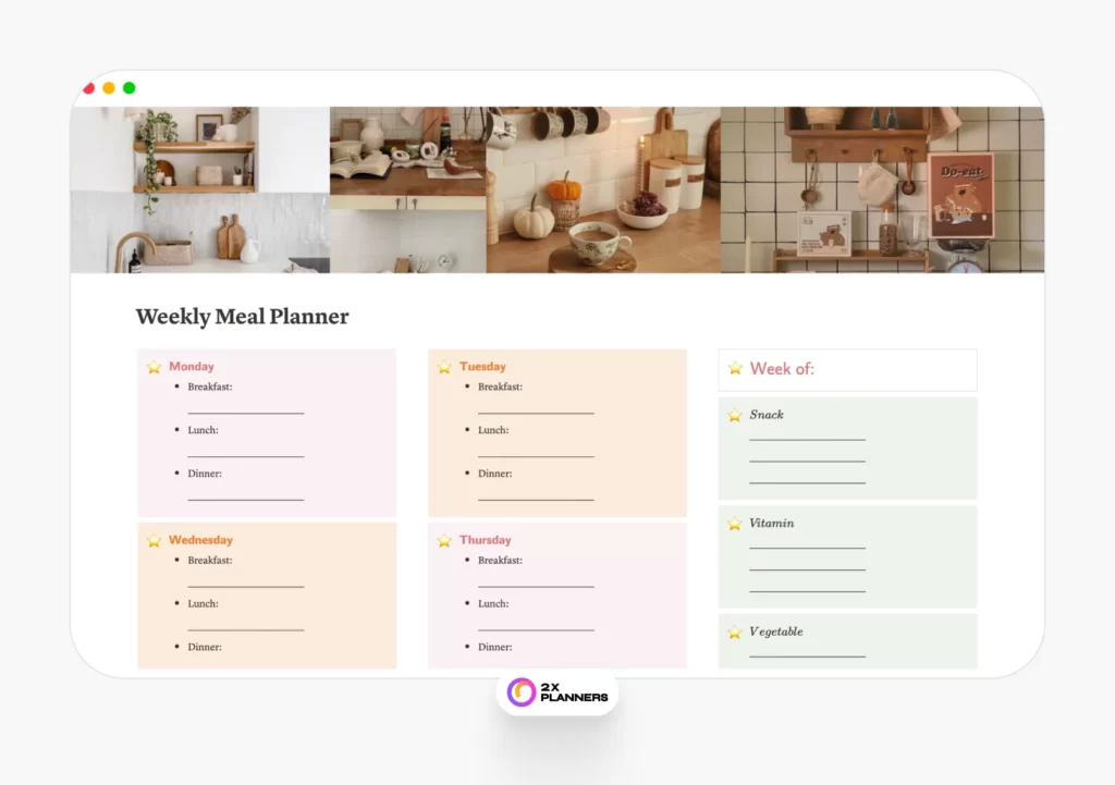 Notion Weekly Meal Planner