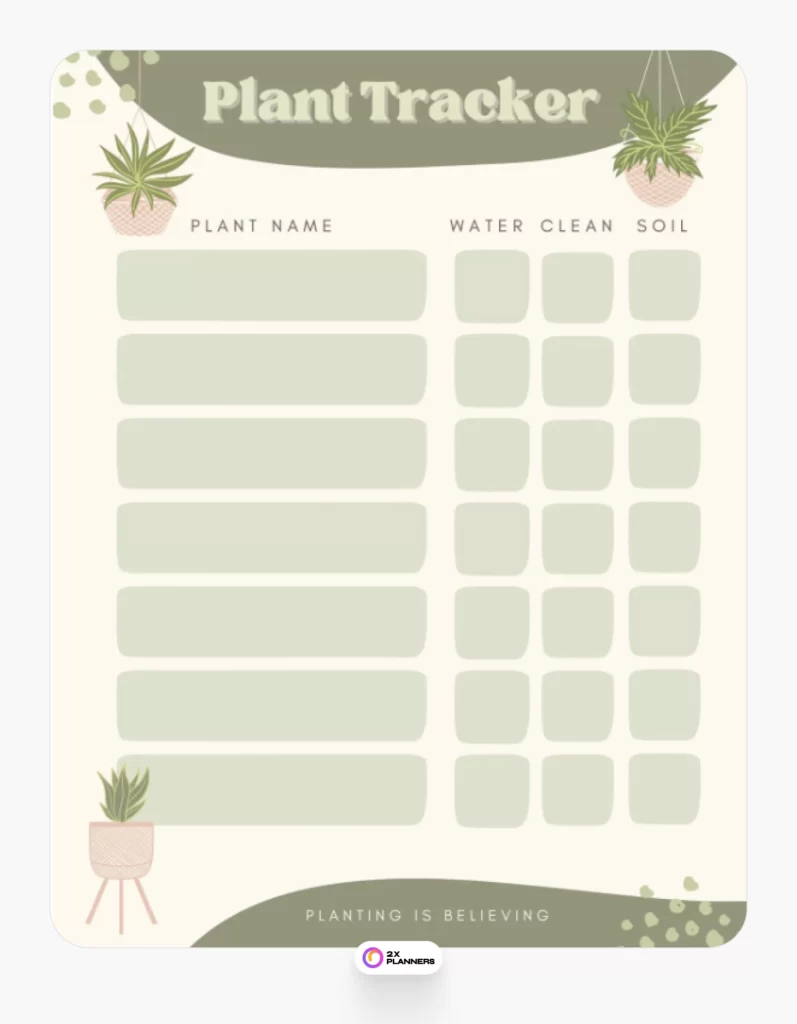 Green & Pink Cute Plant Tracker Planner