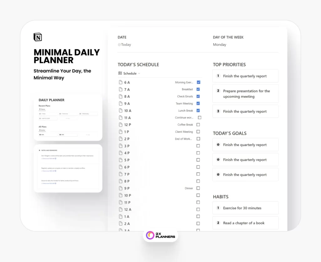 Free Notion Minimal Daily Planner