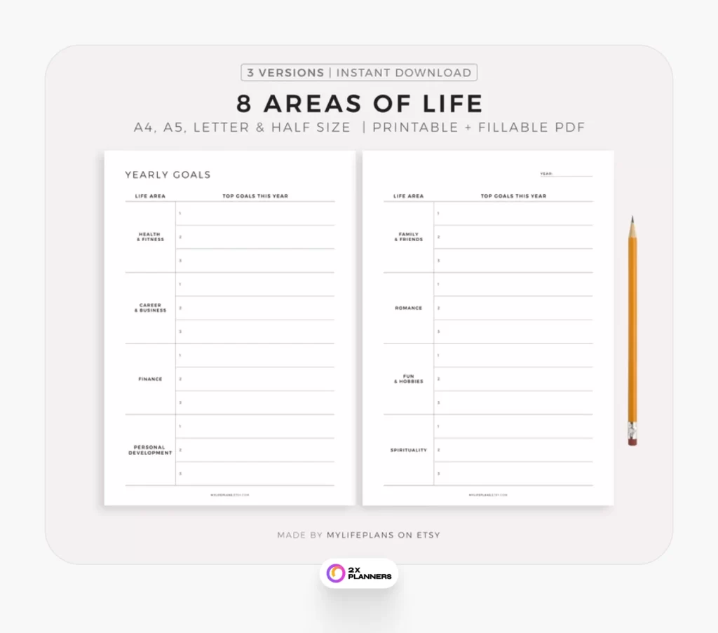 8 Areas of Life Planner Printable & Fillable PDF