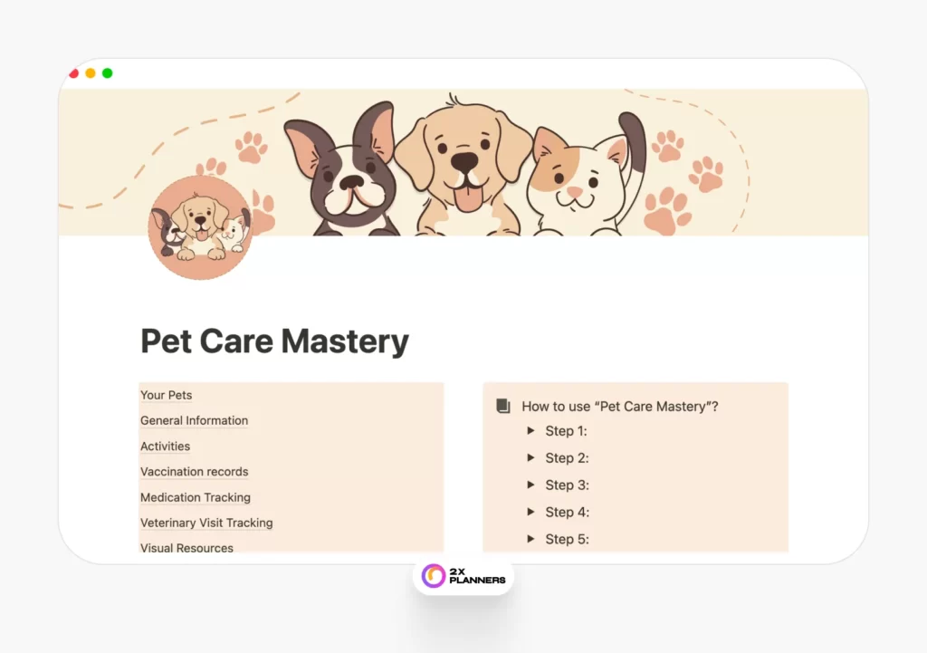 Pet Care Mastery - Simplify Your Life as a Multi-Pet Owner with Notion Template