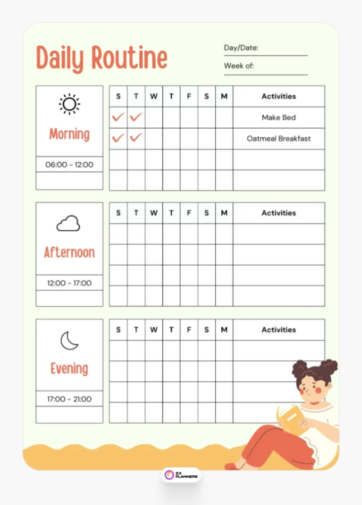 White Orange Illustrative Daily Routine Planner