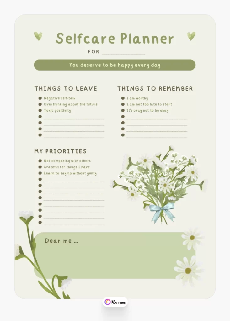 Sage Green Minimalist Illustration Selfcare Planner