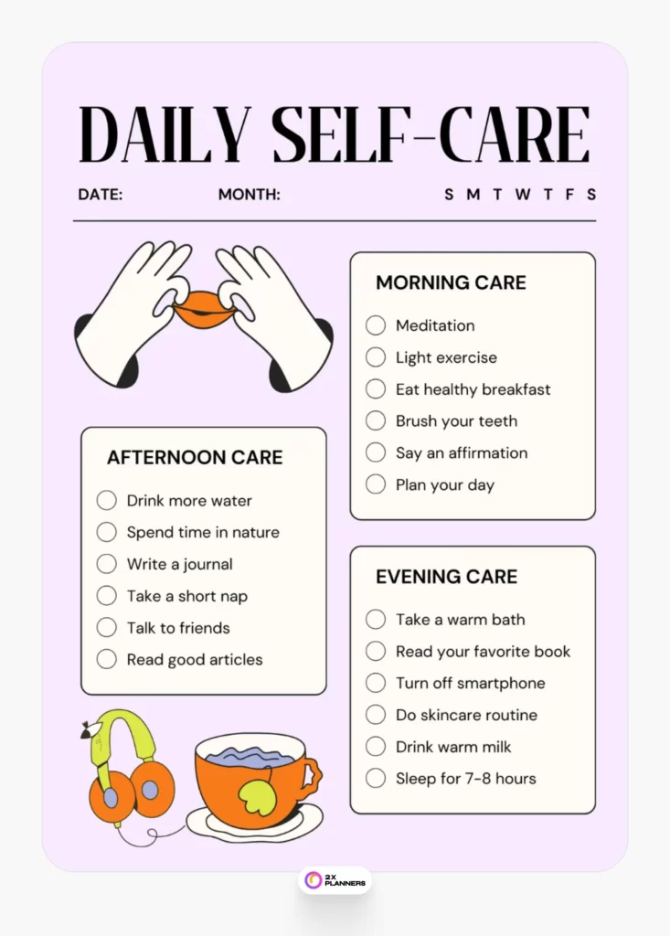 Purple Black Simple Illustrative Daily Self-Care Planner