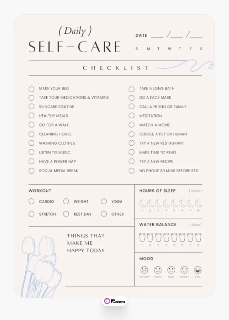 Off White and Blue Minimal and Chic Self Care Planner