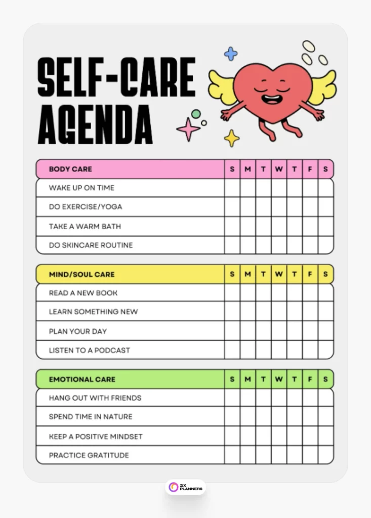 Colorful Bold Illustrative Self-Care Planner