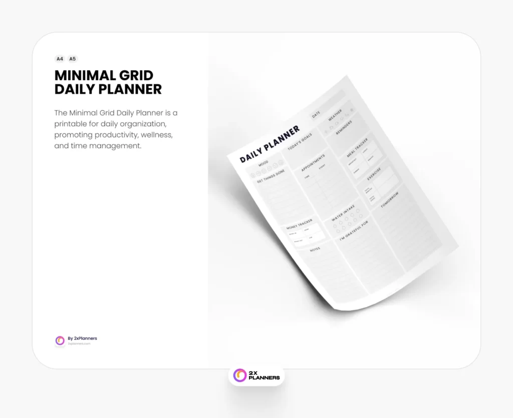 Minimal Grid Daily Printable Planner