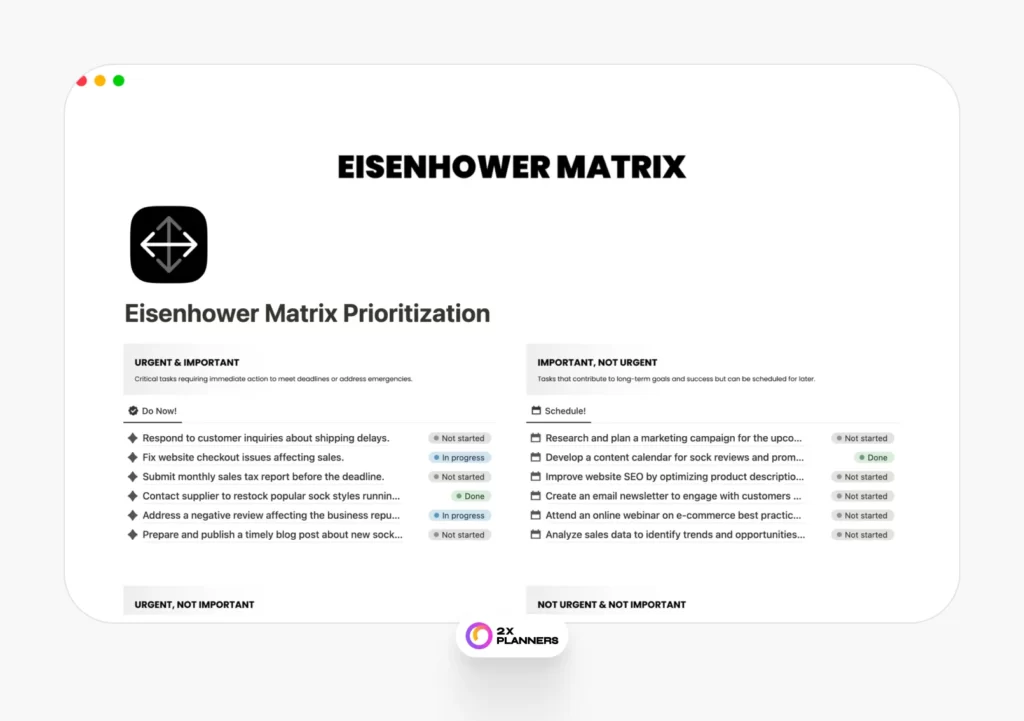 Notion Eisenhower Matrix Prioritization