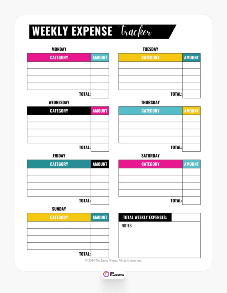 Printable Weekly Expense Tracker