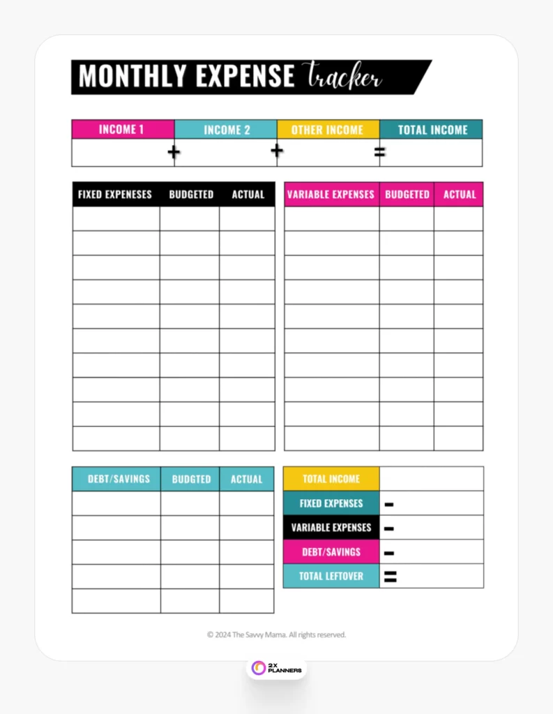 Printable Monthly Expense Tracker