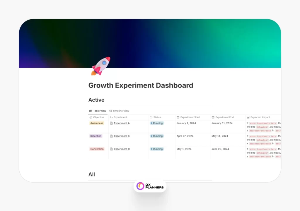 Notion Growth Experiment Tracker