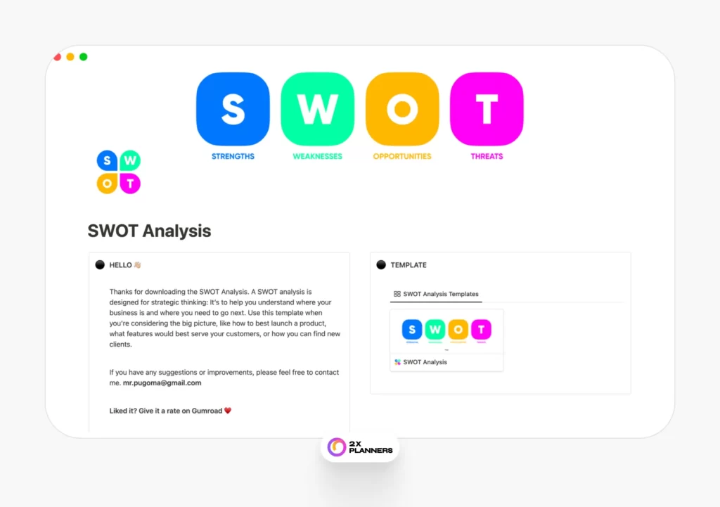 Notion SWOT Analysis Template