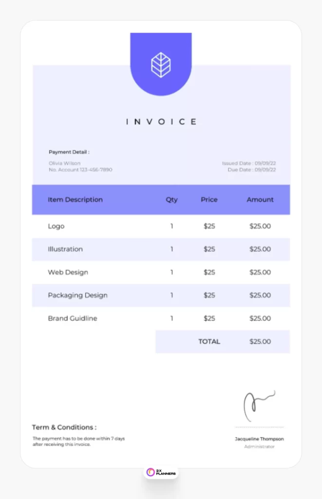 Neon Blue Minimal Freelancer Invoice