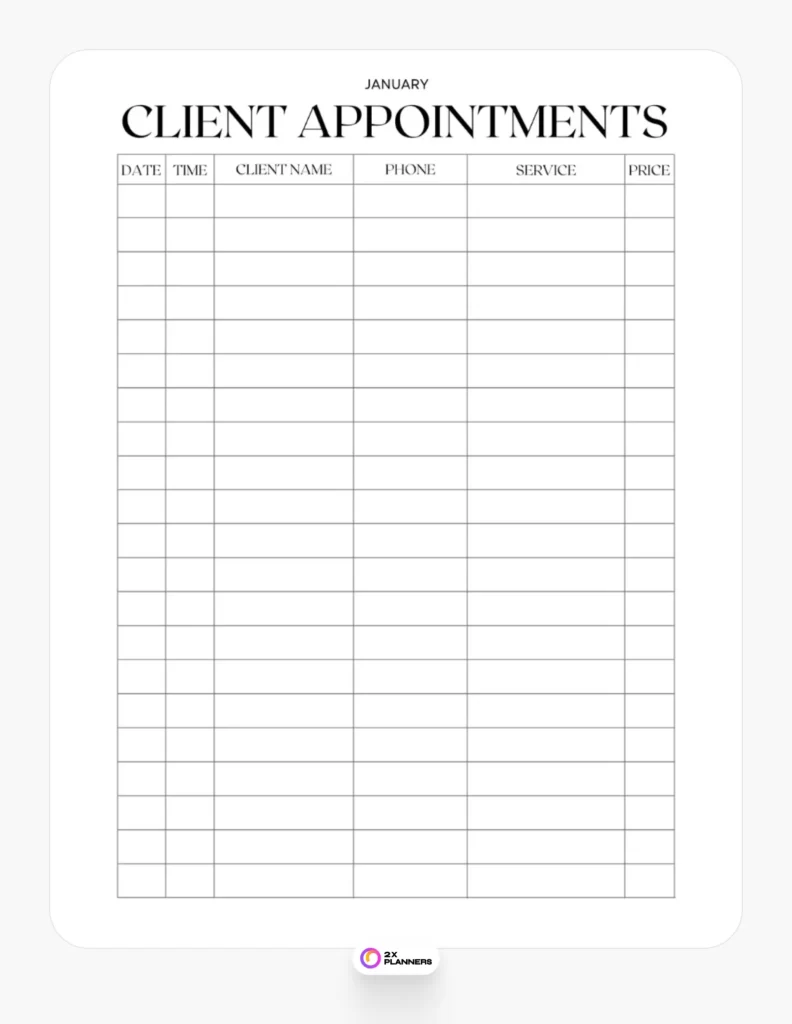 Client Appointments Tracking for Canva