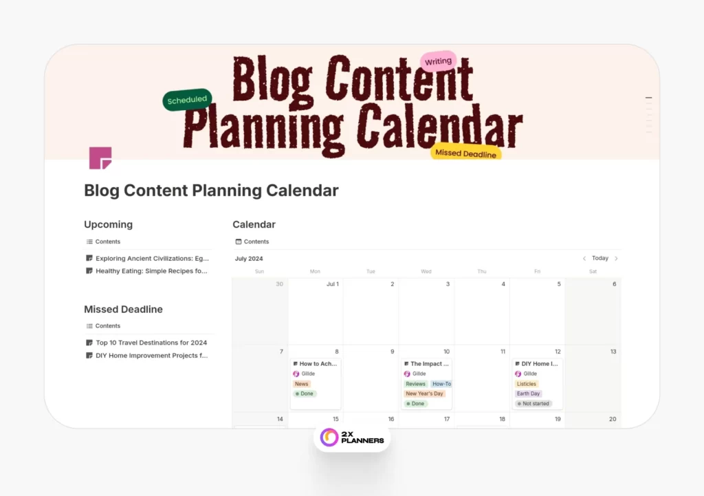 Free Blog Content Planning Calendar