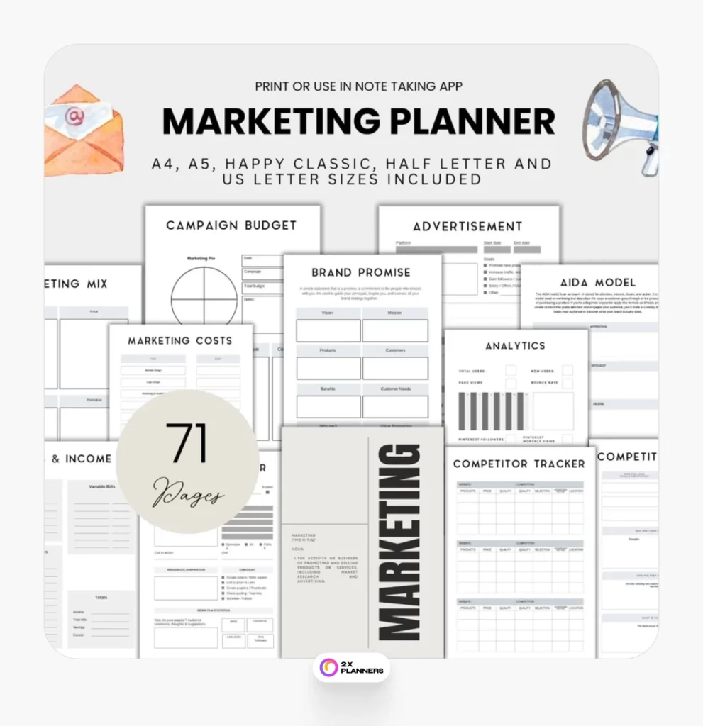 PrintableMarketing Planner Bundle Template