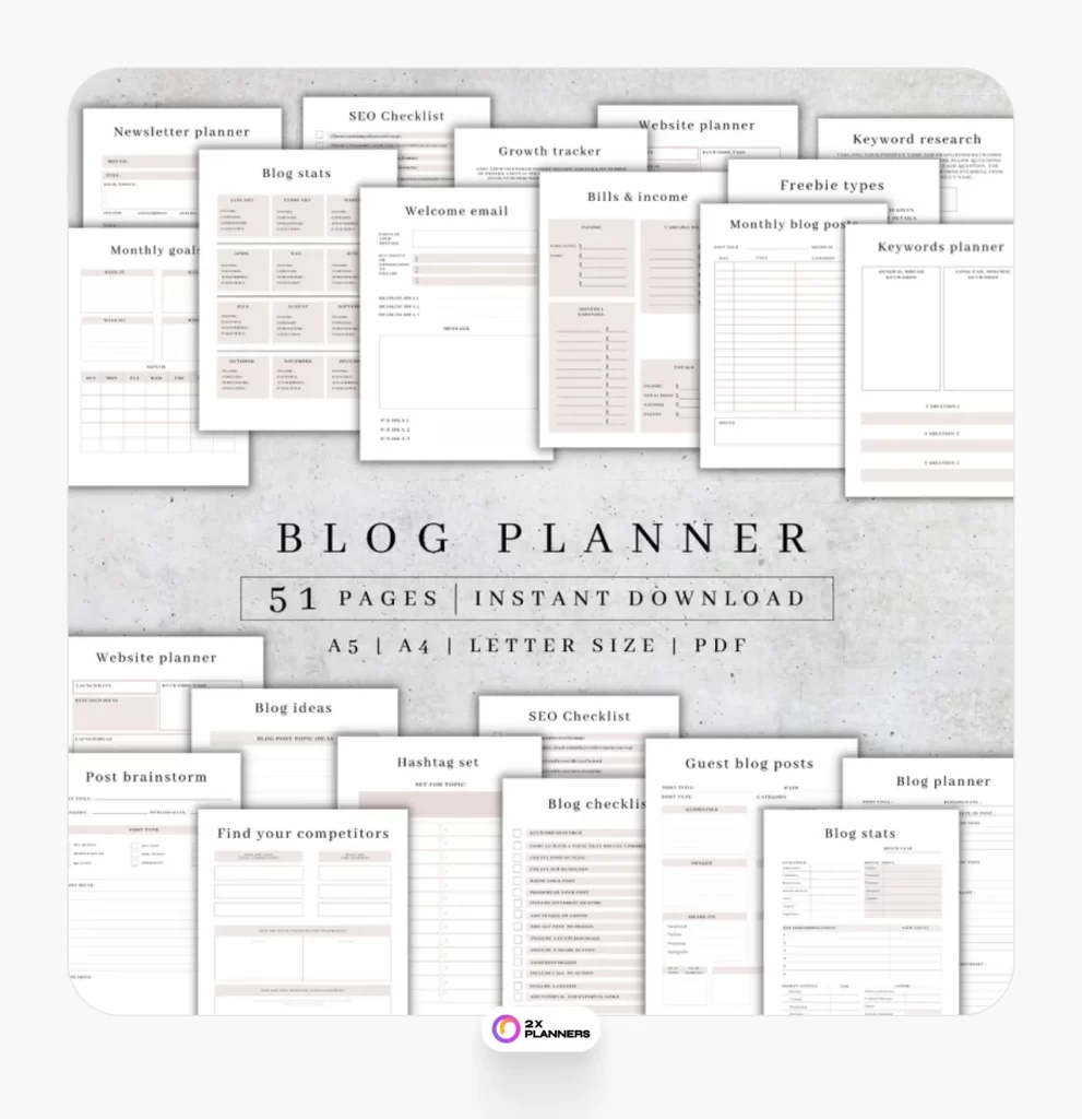 Digital Blogging Planner Pages and Printable Website Planner