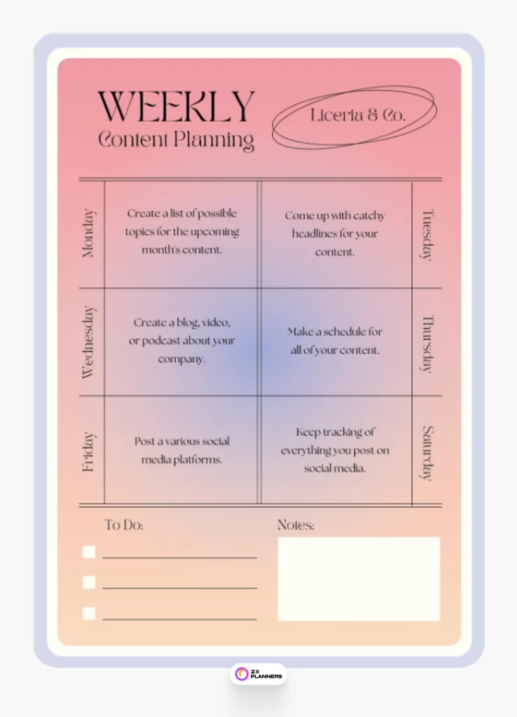 Pink Gradient Weekly Content Planning