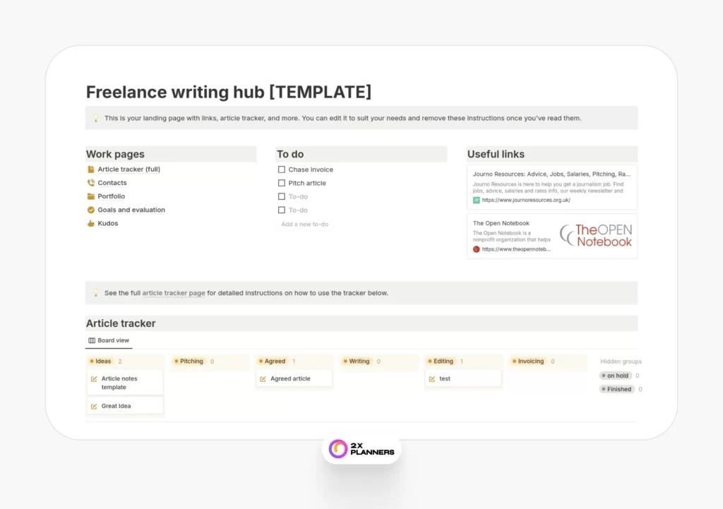 Freelance Writing Hub & Article tracker