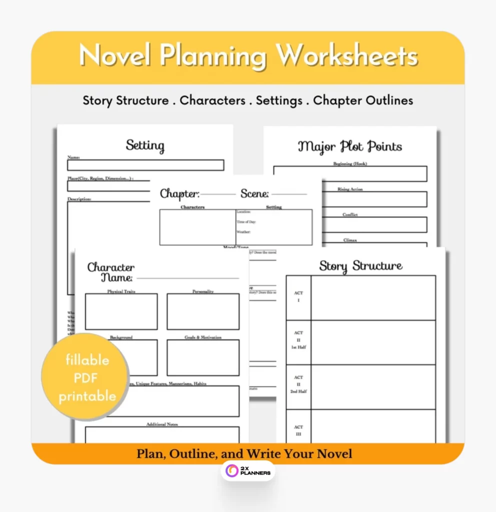 Novel Writing Worksheets and Planner