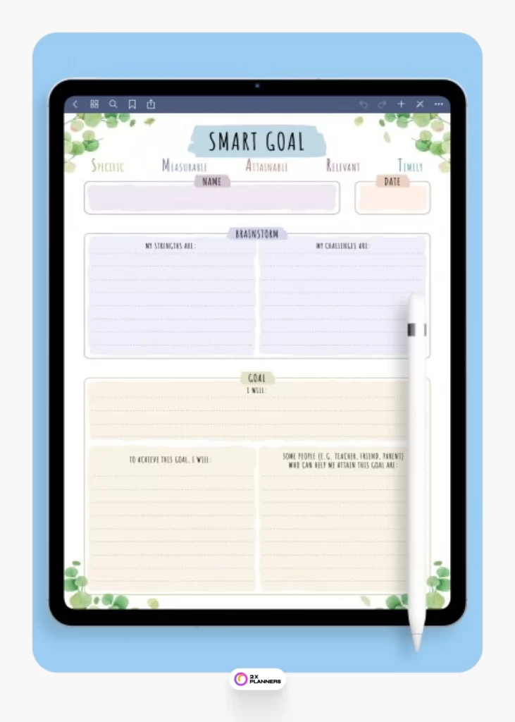 SMART Goal Template - Floral Style