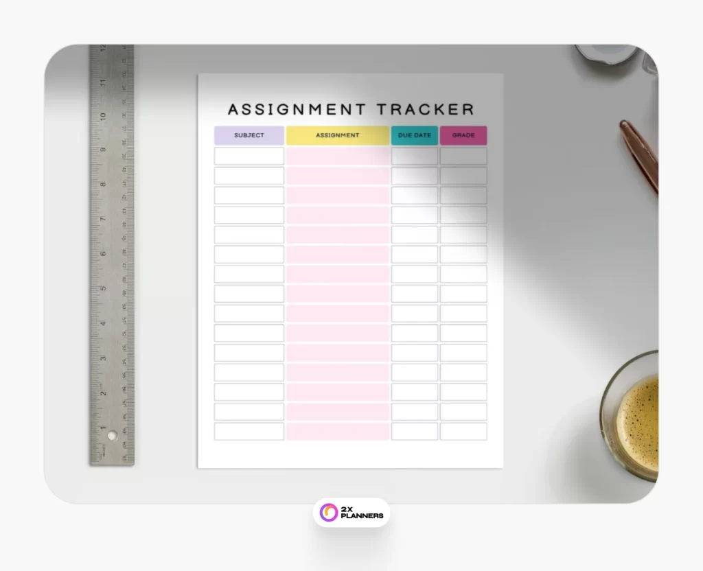 Canva Pink and White Simple Assignment Tracker Planner