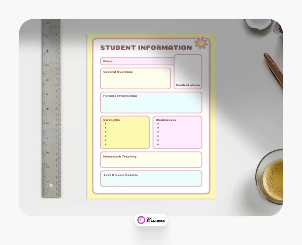 Student Information Planner in Pastel Pink Yellow Cute Style for Canva