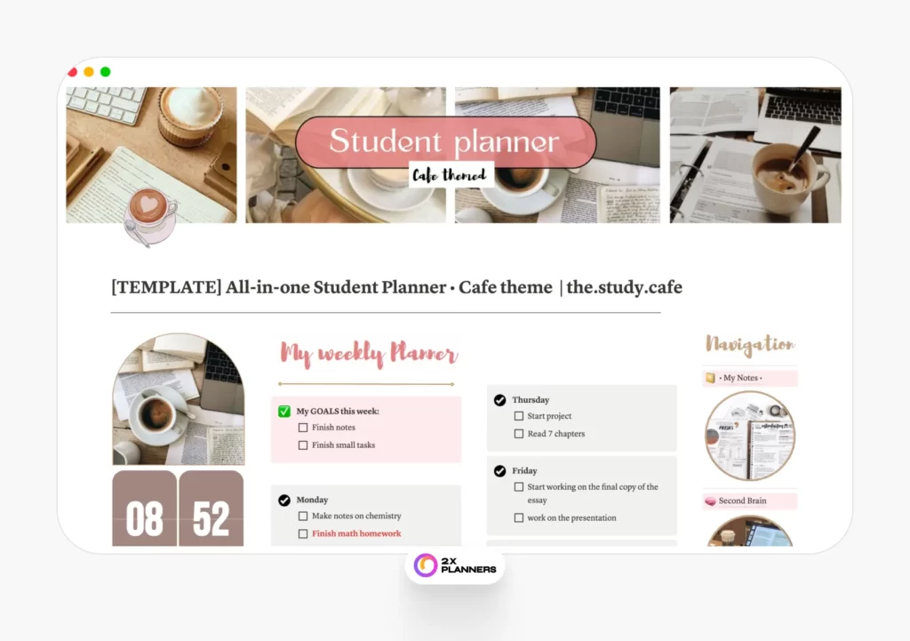 All-in-one Notion Student Planner - Caffe theme