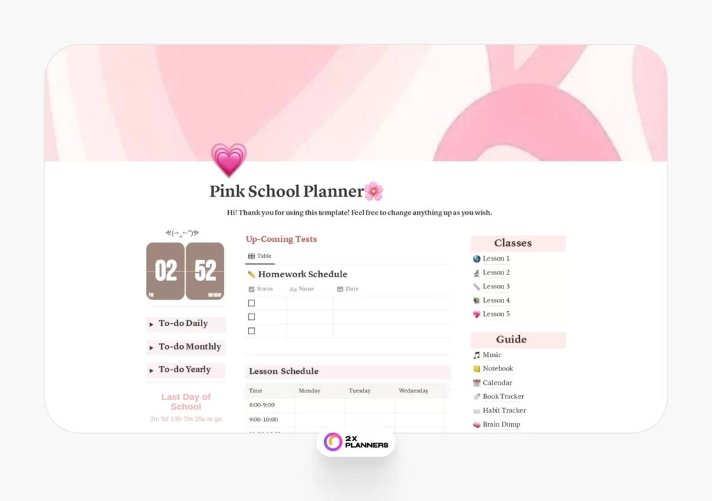 Pink School Planner