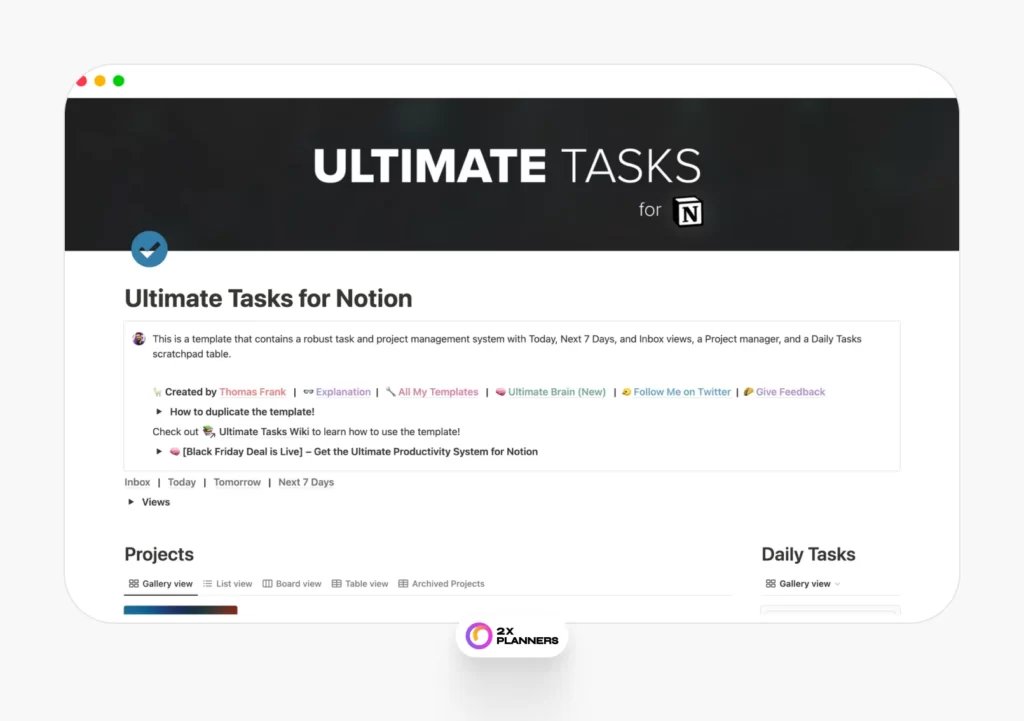 Ultimate Tasks Planner for Notion