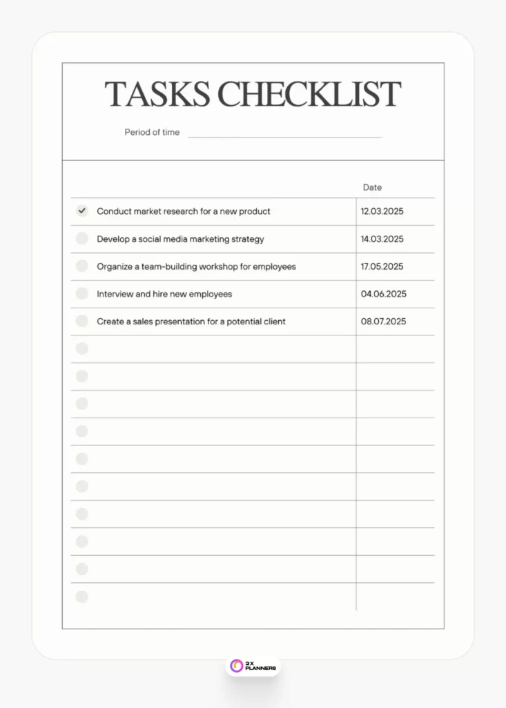 Black and White Minimalist Tasks Checklist Document