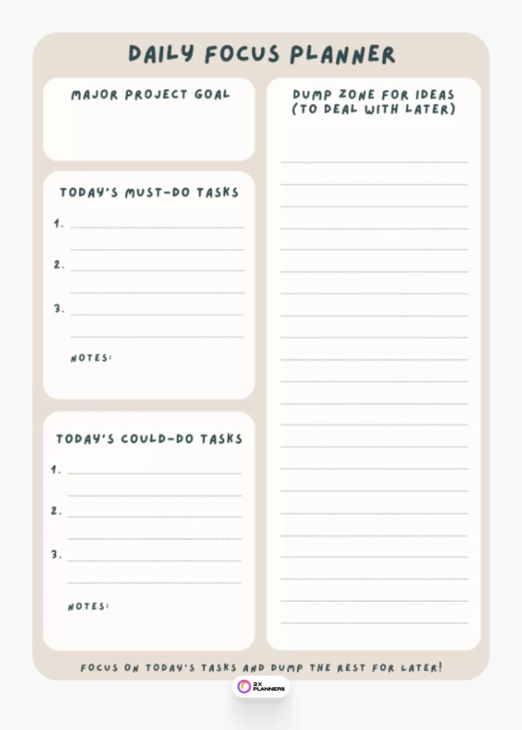 Biege Tan Daily Action Focus Task Planner A4 Document Planner