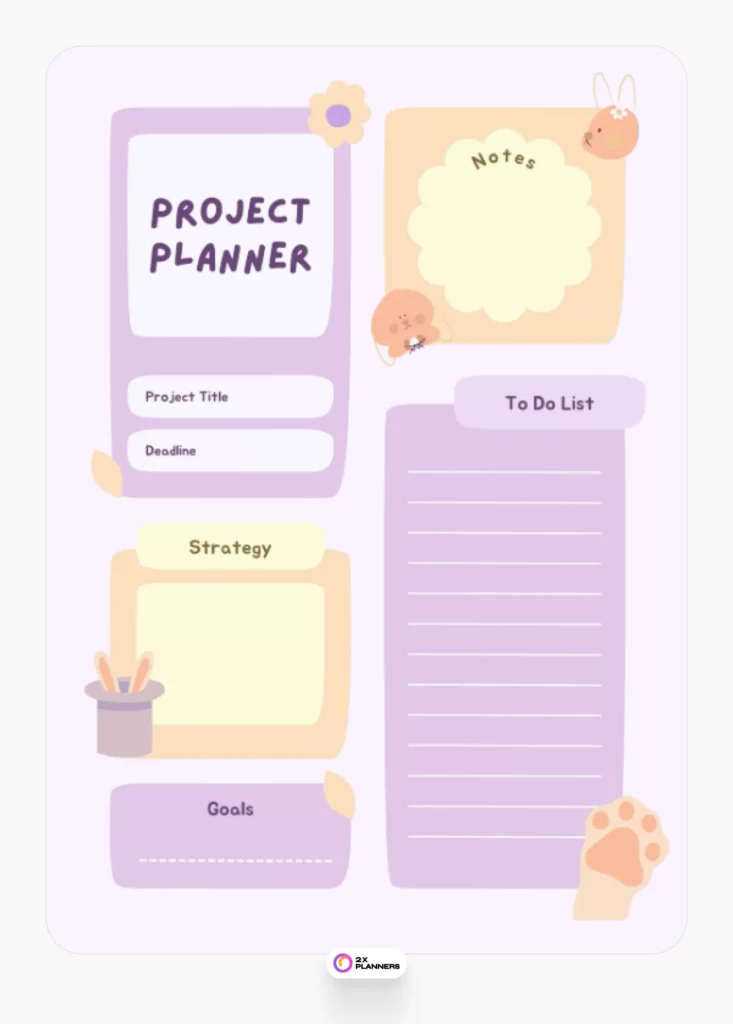 Purple and Yellow Playful Clean Illustration Project Planner