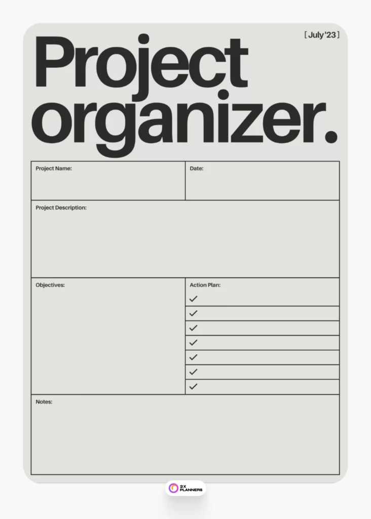 Minimalist Project Organizer A4 Document