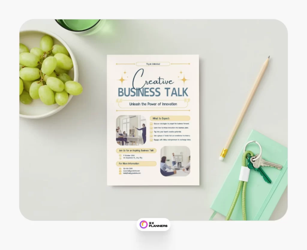 Cream and Yellow Minimalist Creative Business Talk Flyer