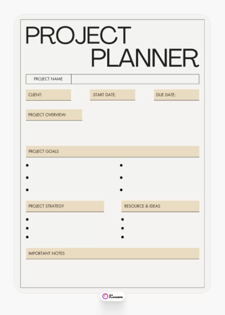 Beige Minimalist Project Planner