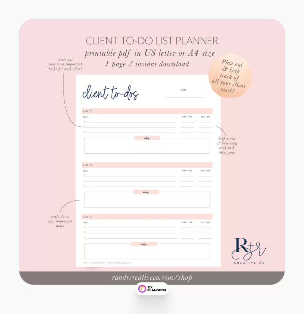 Printable Daily Client To-Do List Planner