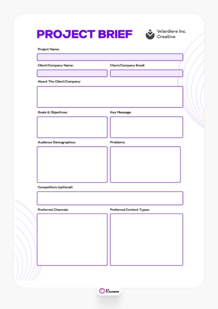 Canva White Purple Simple Creative Project Brief Form Planner