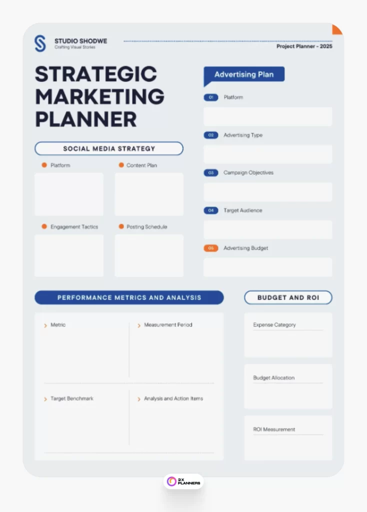 Canva Blue Minimalist Business Marketing Planner