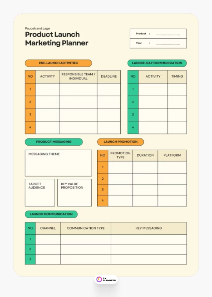 Green and Orange Bold Product Launch Marketing Planner